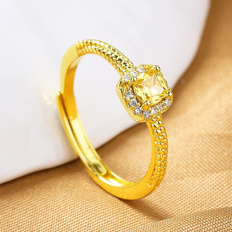 

Real 18k Yellow Gold Color Opening Small Square Yellow Diamond Ring Ring for Women Bridal Couple Wedding Bands Jewelry