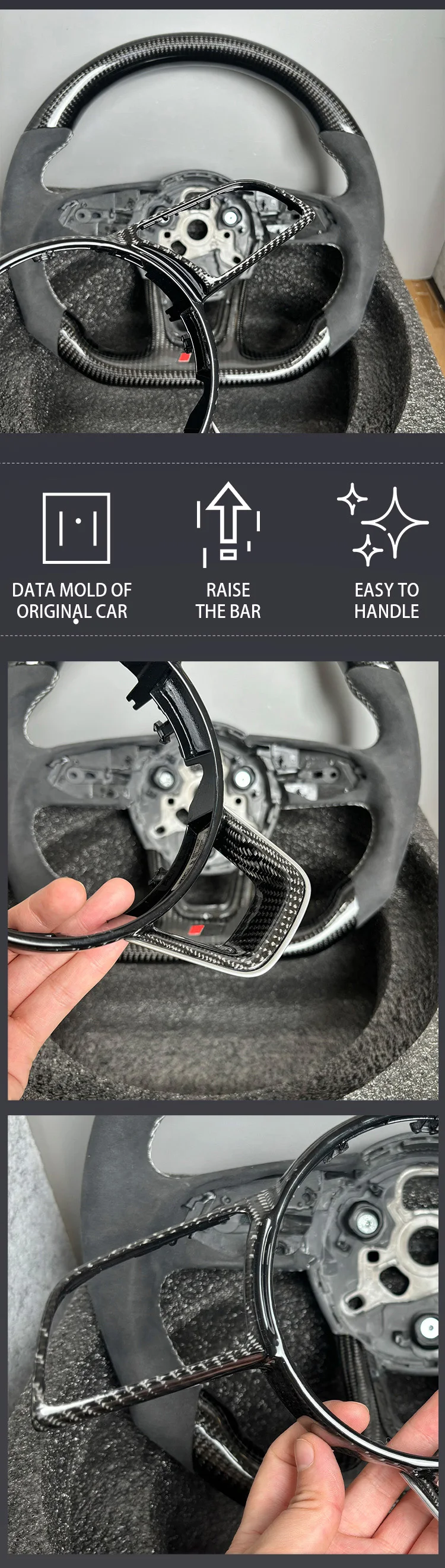 Car Accessories For Audi A4 B9 A3 8Y Black carbon fibre Frame Steering Wheel Ass