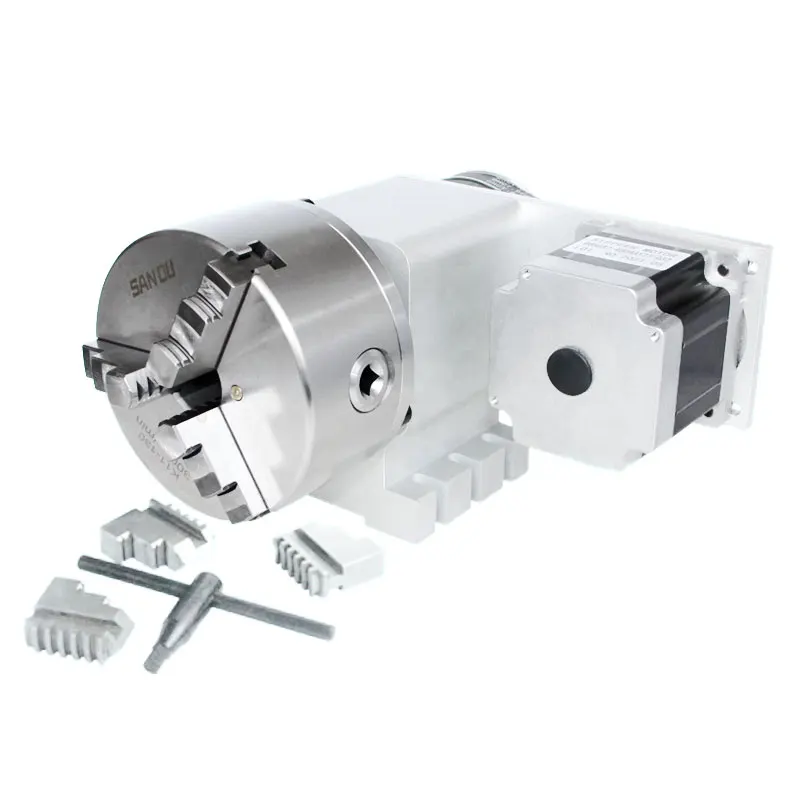 Chuck K11-130 3 Jaw / K12-130 4 Jaw with Nema34 Stepper Motor CNC Indexing Head Through Hole Diameter 30mm A-axis Rotating Axis