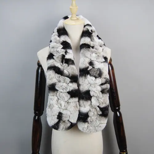 2026 New Arrivals Women Real Rex Rabbit Fur Scarf Lady Fashion Knitted Warm Soft Winter 100% Natural Real Rex Rabbit Fur Muffler - Image 2