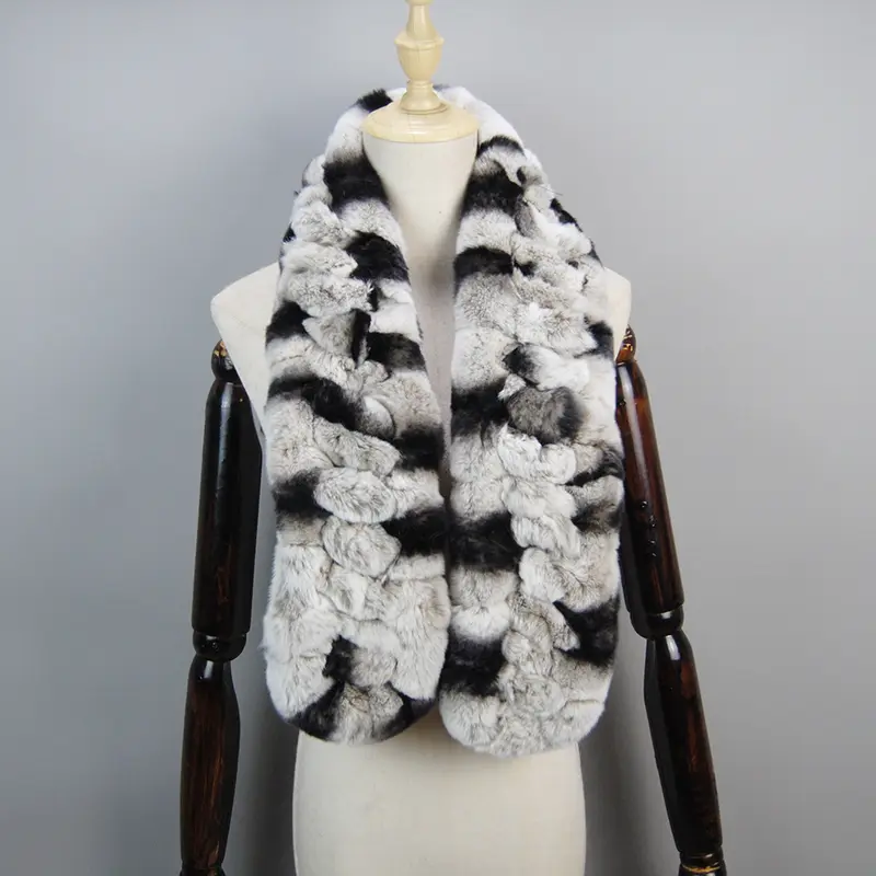 2026 New Arrivals Women Real Rex Rabbit Fur Scarf Lady Fashion Knitted Warm Soft Winter 100% Natural Real Rex Rabbit Fur Muffler - Image 2