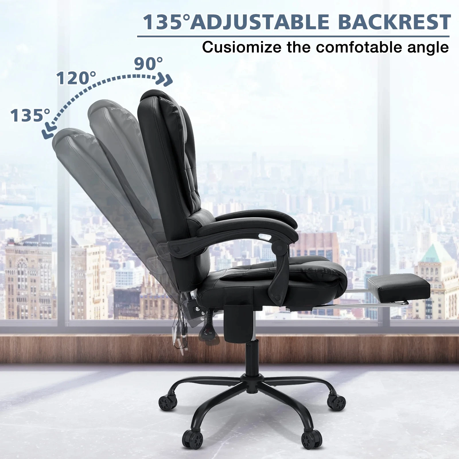 Executive Office Chair Massage High Back Leather Office Chair with Footrest Reclining Computer Desk Chair Lumbar Back Support 6