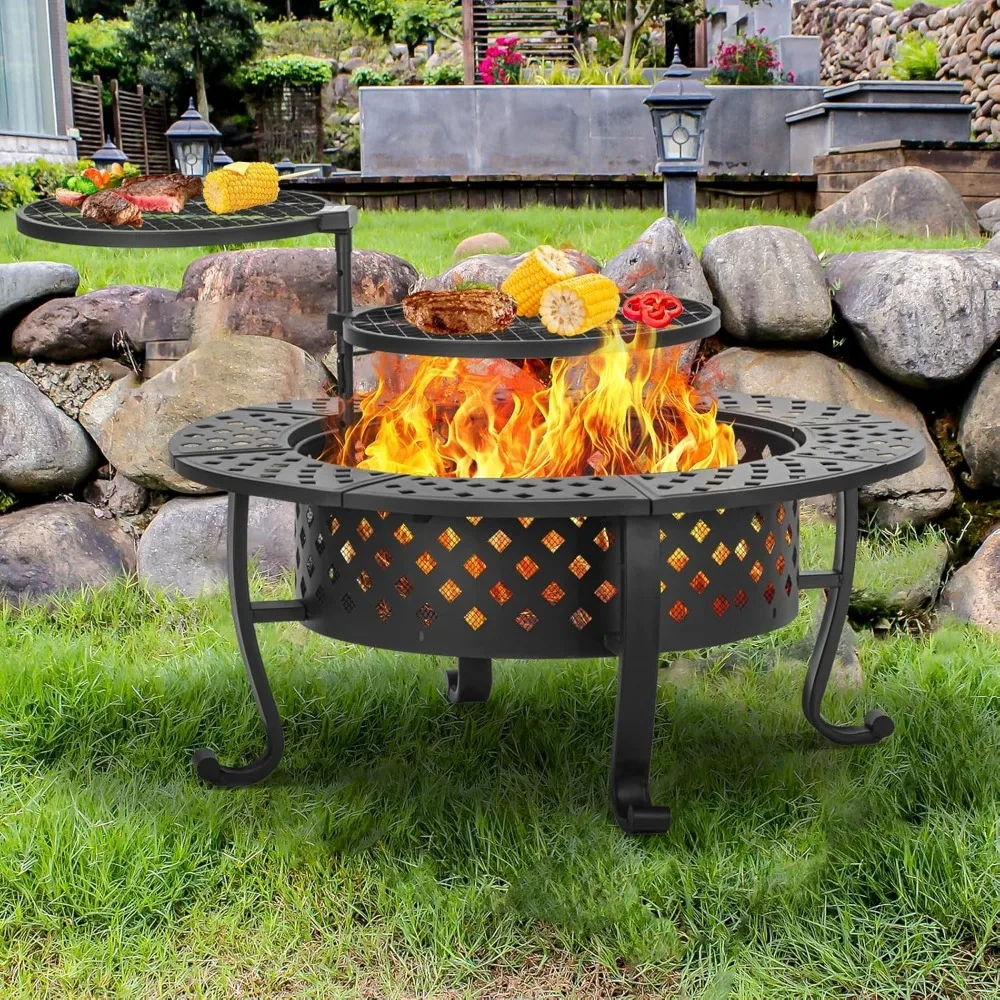 Fire Pit with 2 BBQ Grills 2