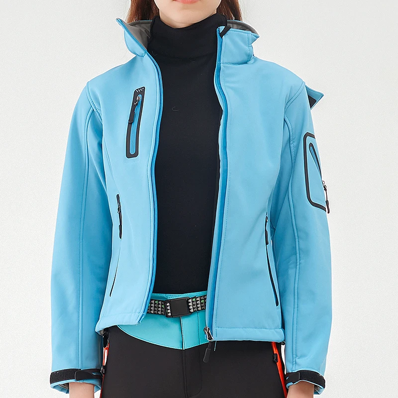 Thermal Fleece Women Softshell Jacket Windproof Hiking Running Trekking Camping Coat Hood Outdoor Sports