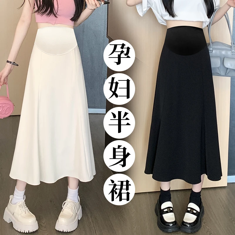 

Summer Fashion A Line Drappy OL Maternity Skirts Elastic Waist Belly A Line Clothes for Pregnant Women Casual Pregnancy