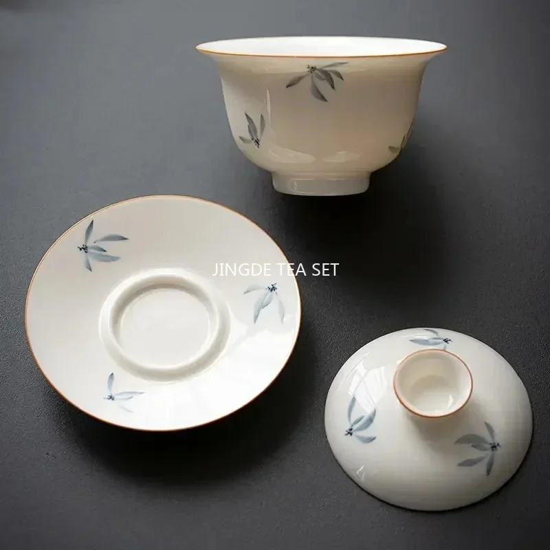 150ml Chinese Hand Painted Ceramic Tea Tureen Teacup Travel Portable Gaiwan Handmade Porcelain Tea Bowl with Saucer Home Set
