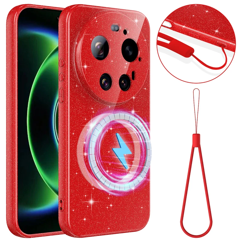 ELVEV Magnetic Soft Premium Silicone Case with Flocking Interior and Strap Lanyard