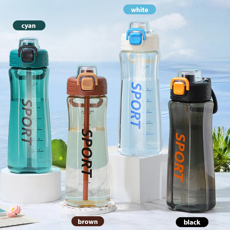 Water Bottle Sport Plastic Cup 750Ml Space Cup Leak Proof Outdoor Sports Water with Straw Drinkware