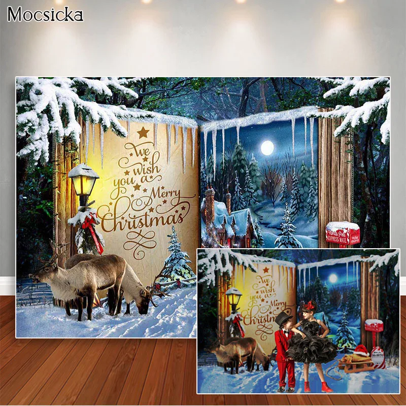 

Winter Christmas Backdrop Fairy Magic Book Photocall Snow Photoshoot Photo Props Child Kids Portrait Photography Background