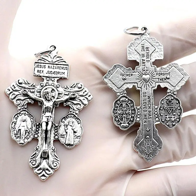 Pectoral Cross Necklace Christ Pendant Jesus Crucifix Sculpture Gold Cross Necklace Retro Metal Cross Pendant For Jewelry Making Cross Pendant Praying Necklace Bracelets Jesus Crucifix Figurine Crafts Charm