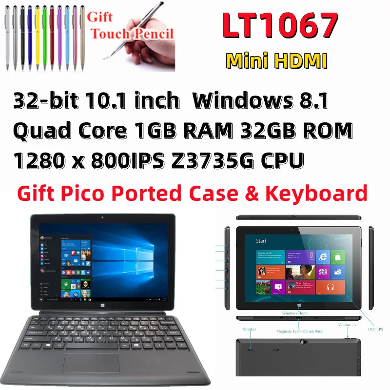 10.1‘’ Windows 8.1 LT1067 Tablet PC With Pico Ported Case & Keyboard Z3735G CPU Quad Core 1+32GB 1280 x 800 IPS HDMI-compatible good tablets Tablets