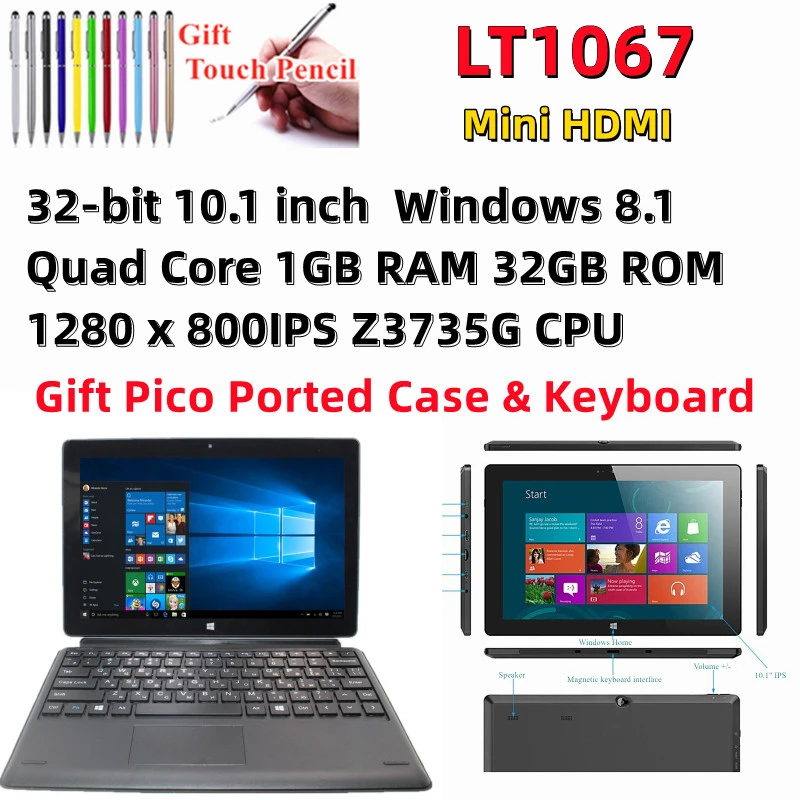 10.1‘’ Windows 8.1 LT1067 Tablet PC With Pico Ported Case & Keyboard Z3735G CPU Quad Core 1+32GB 1280 x 800 IPS HDMI-compatible good tablets