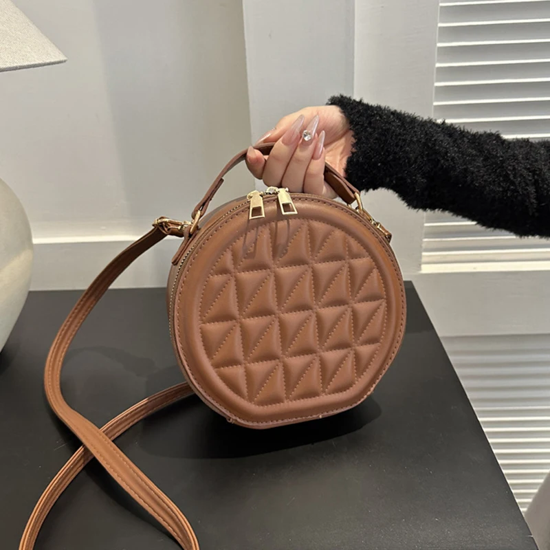 Ladies' Crossbody Bag Fashion Casual Small Round Bag Pu Handbag Student Shoulder Bag Classic Solid Color Armpit Bag