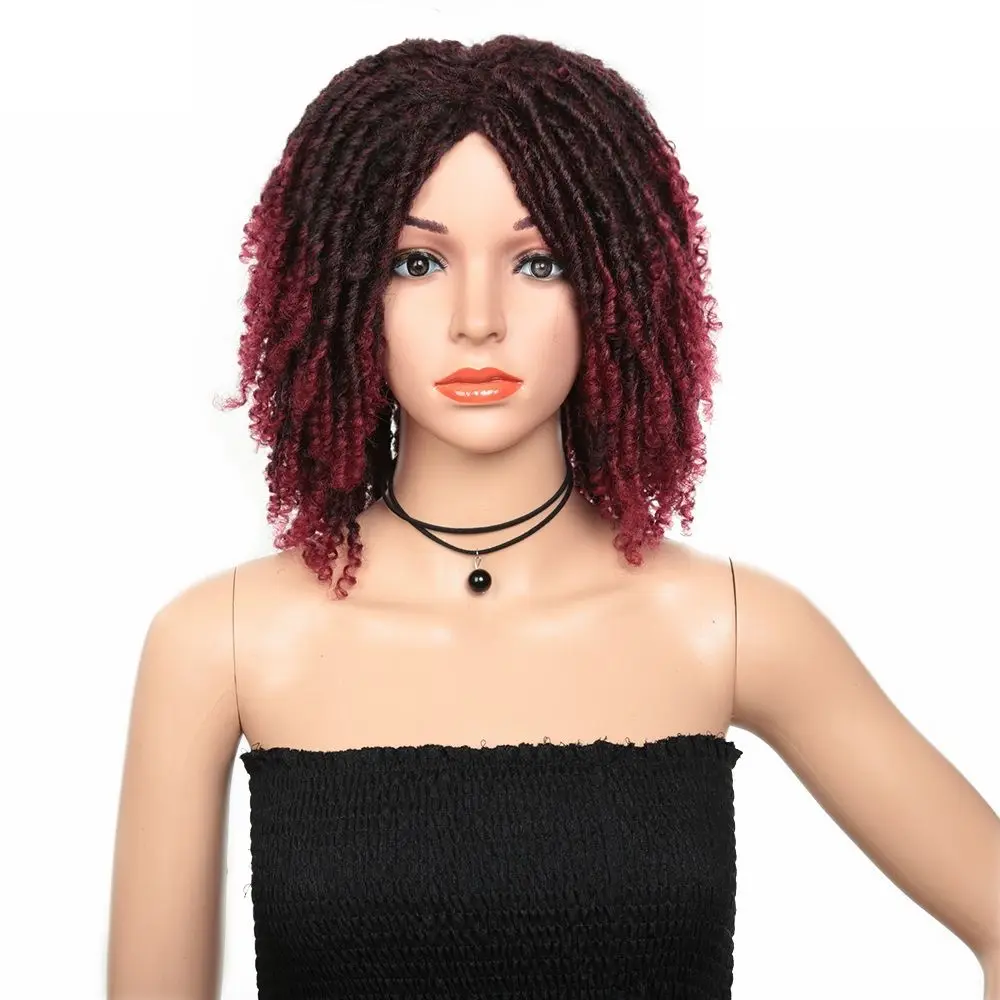 

Synthetic Dreadlock Wig Ombre Black/Burgundy 99j Braided Crochet Twist Hair 6 Inch Synthetic Wig for Black Women/Man