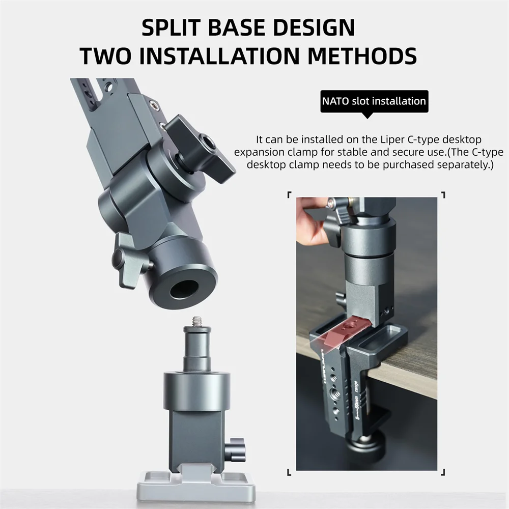 LEAPLIGHT NATO 매직 암 오버헤드 캔틸레버 스탠드(1/4인치 아카 C-클램프 포함) 카메라 폰/아이패드 태블릿 삼각대용 데스크탑 카메라 마운트