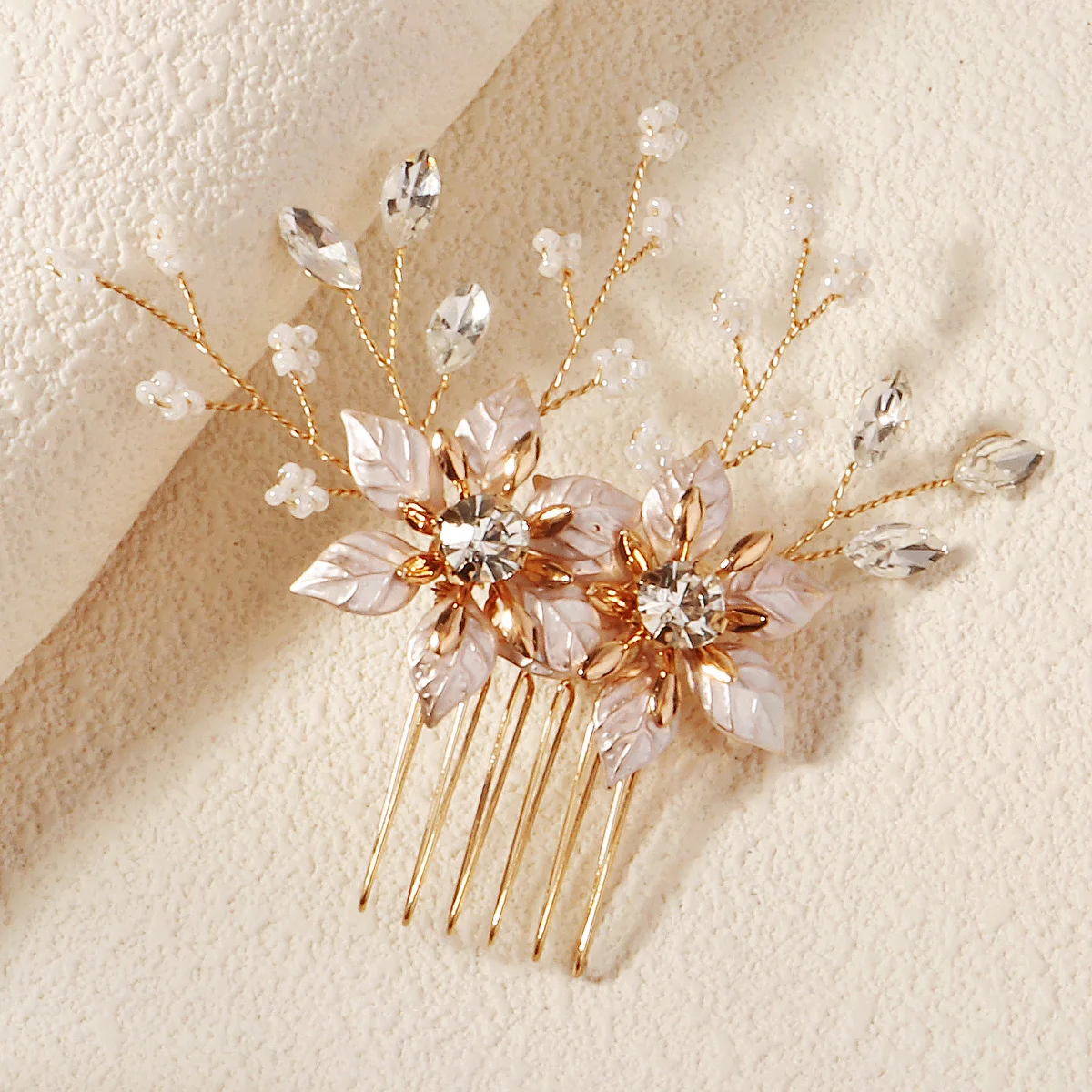 Efily Gold Alloy Rhinestone Hair Comb Fashion Handmade Copper Wire Hair Clip Headdress Bridal Wedding Jewelry Accessories
