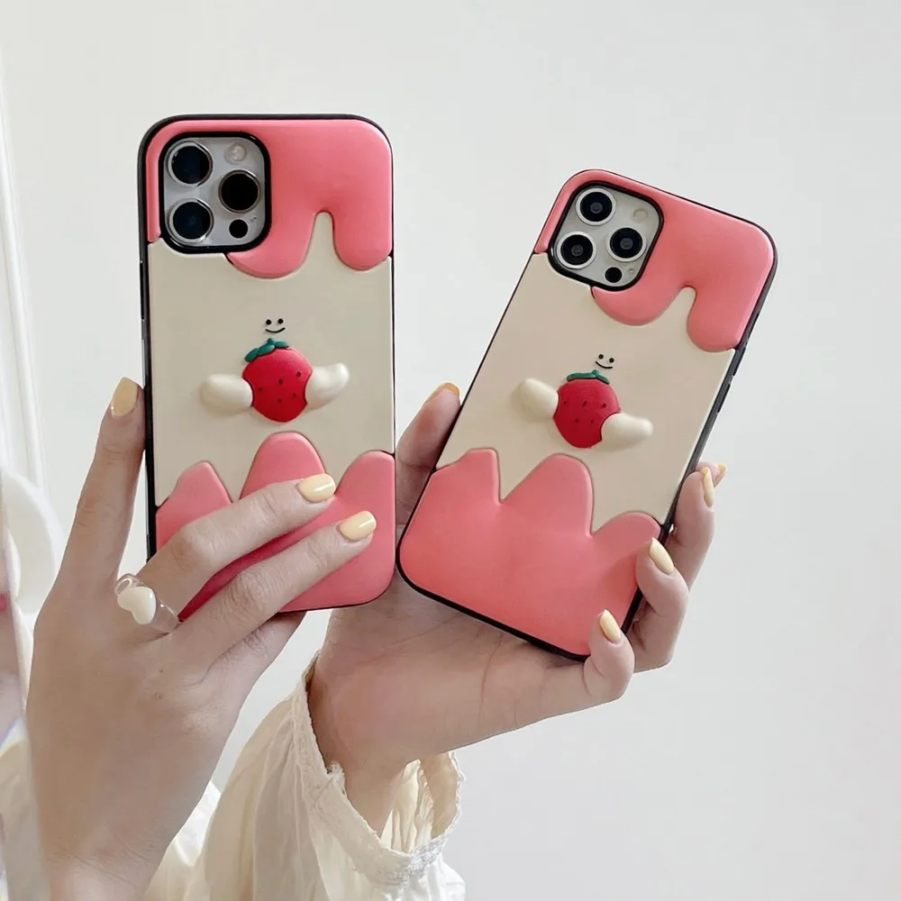 Custodia Per Telefono Con Motivo Fraise 3D Per Iphone 12Pro 12 7 8Plus Xsmax Xr X Xs 11Promax 11 13Promax 13Pro 13