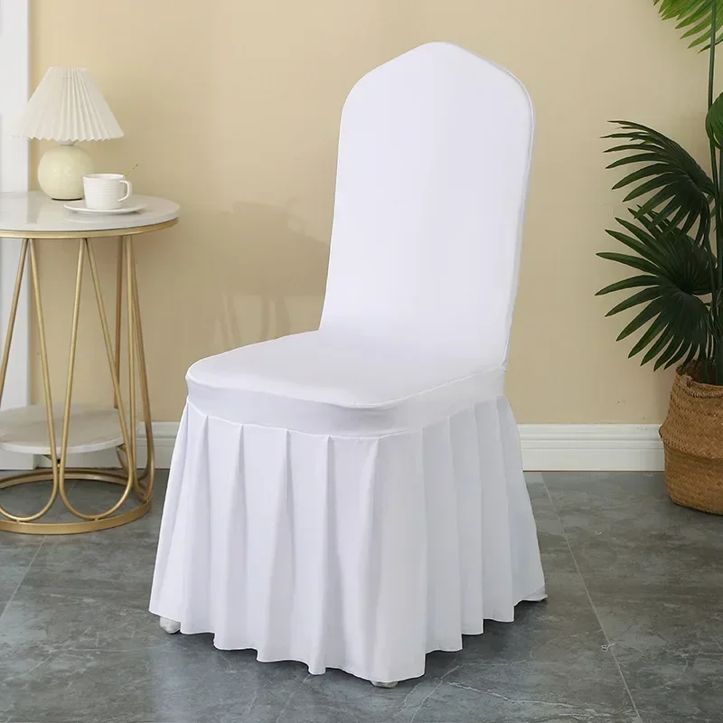 50/100pcs White Spandex Chair Cover Pleated skirt Seat Protector Covers Hotel Banquet Party Events Wedding Decoration 5