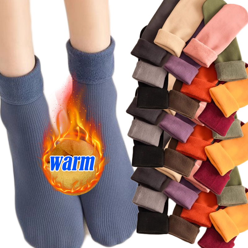 Women Winter Warm Thicken Wool Socks Cashmere Snow Socks Colorful Velvet Thermal Sleep Solid Color Floor Sock Skin Seamless Soft