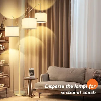 3 Lights Arc Floor Lamps for Living Room,Modern Tall Standing Lamp Hanging Over The Couch with Shades & Heavy Base 4