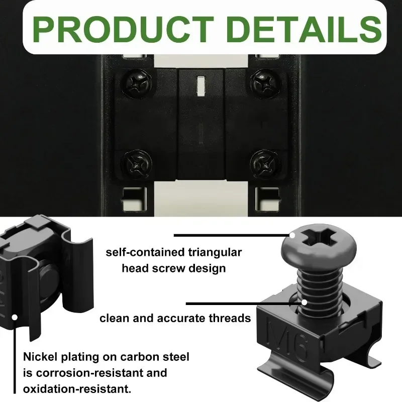 120Pcs Rack Mount Cage Screws Nuts Washers and Self-Locking Cable Ties Set Rack Mount Screws and Square Insert Nuts Kit M6x16mm