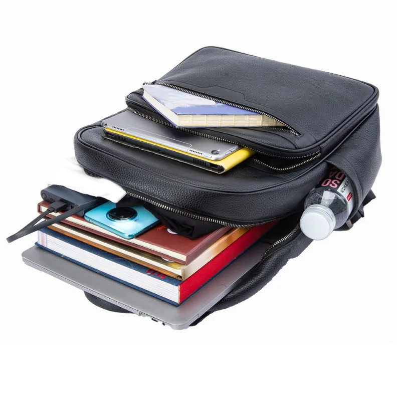 New Brand Genuine Leather Men Backpacks Fashion Real Natural Leather Student Backpack Boy Luxury Computer Laptop Bags 3