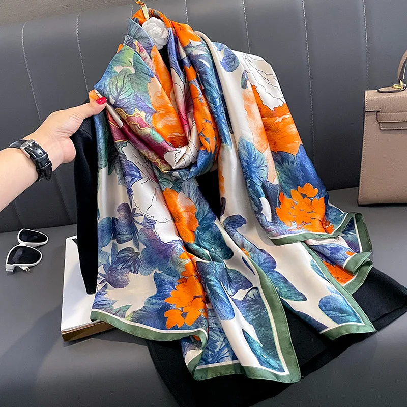 

2024 Print Luxury Brand Hijab Fashion Satin Finish Warm Shawls Women Popular Design Silk Scarf 180X90CM The Four Seasons Scarves