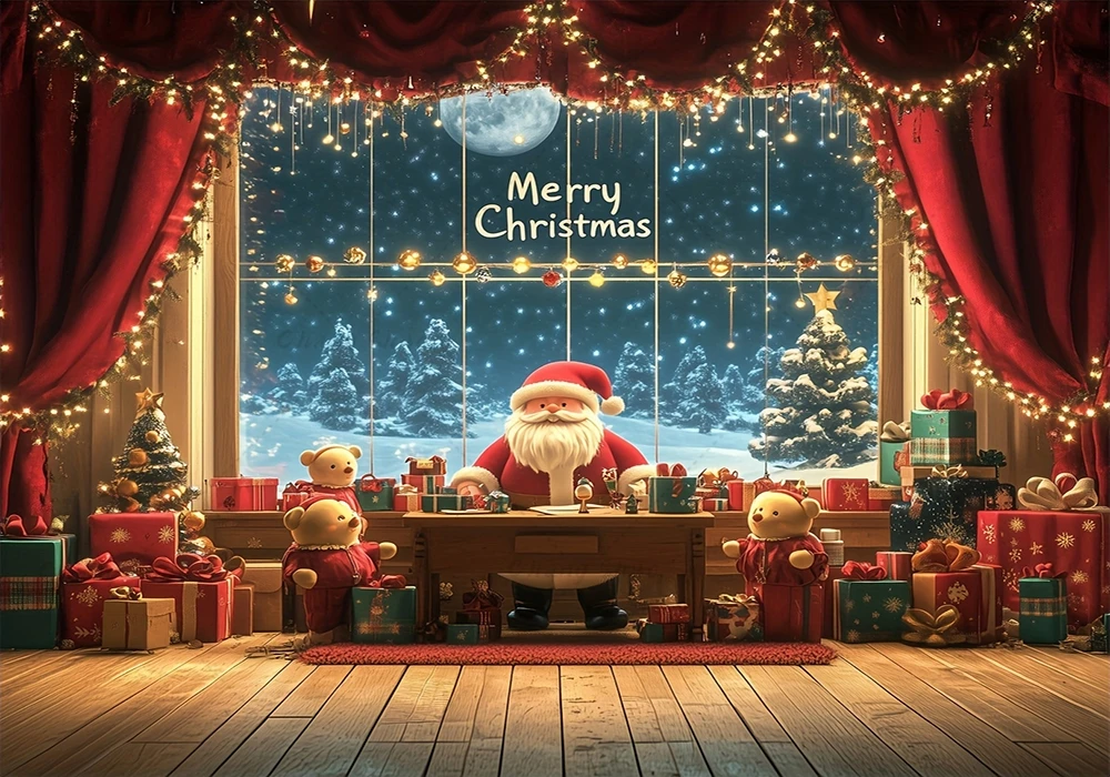 Christmas Fireplace Backdrop 72x43 Inch - Merry Xmas Winter Photography Background For Parties & Baby Showers