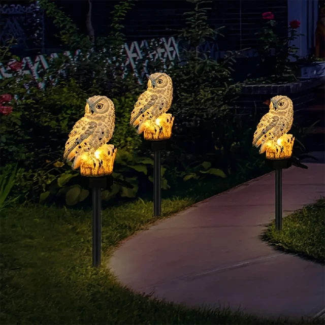 1 Pc Sculpture solaire résine hibou prise de terre lumière Led jardin pelouse cour étanche Animal paysage décoration lumière 6