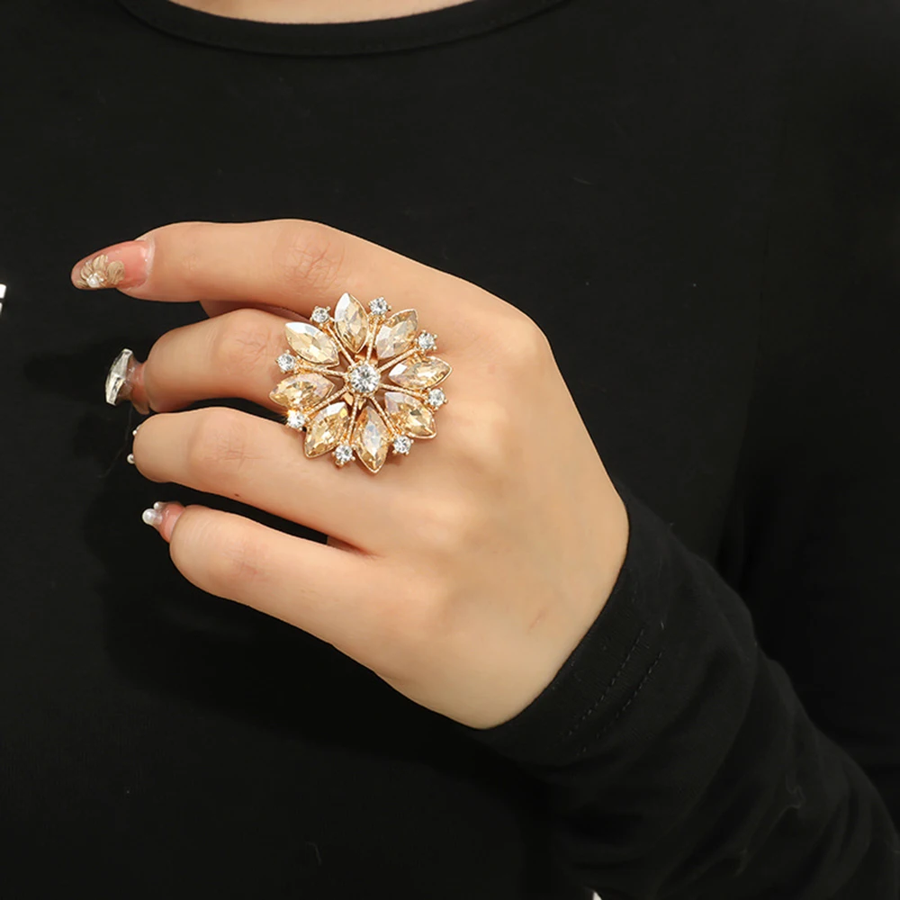Fashion Luxury Watch Crystal Quartz Female Watch Steel Dress Watch  Zegarek Damski with Women Crystal Big Flower Ring Earrings
