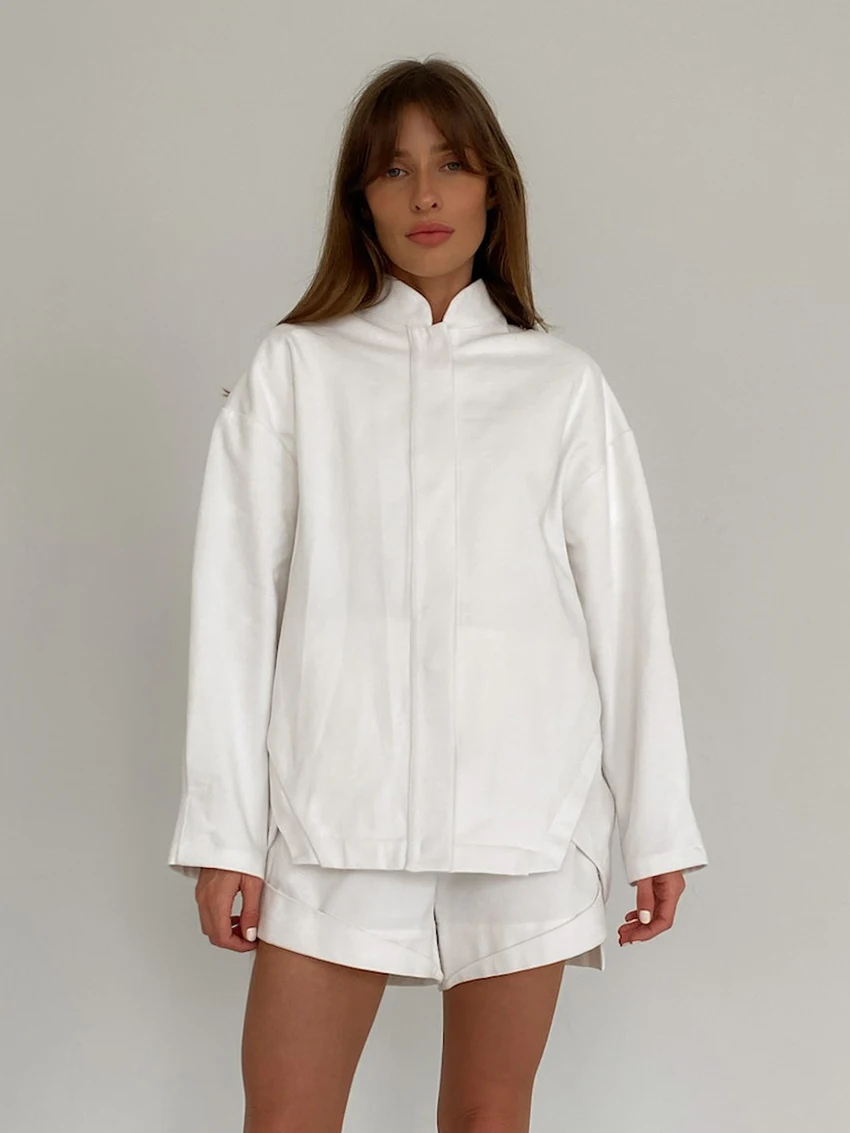 Marthaqiqi Cotton Loose Women'S Pajamas 2 Piece Suit O-Neck Sleepwear Long Sleeve Nightgowns Shorts Casual Ladies Nightwear Sets