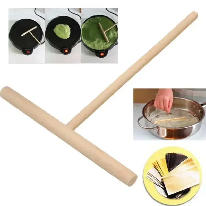 Chinese Specialty Crepe Maker Pancake Batter Wooden Stick Smooth Pancake Maker Egg Cooker Pan Flip Nonstick Baking Home Decor, pancake tool