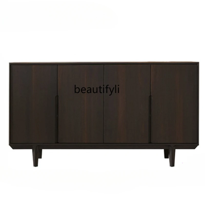 

American Solid Wood Sideboard Simple Black Brown Tea Table Oak Smoky Locker