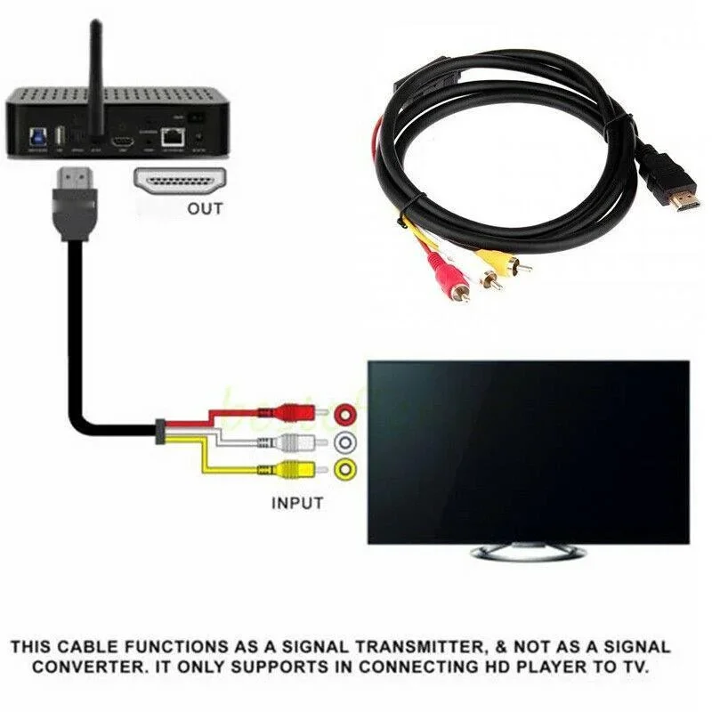 5Ft Video Audio Converter Component AV Adapter Cable HDTV Useful HDMI-compatible to RCA