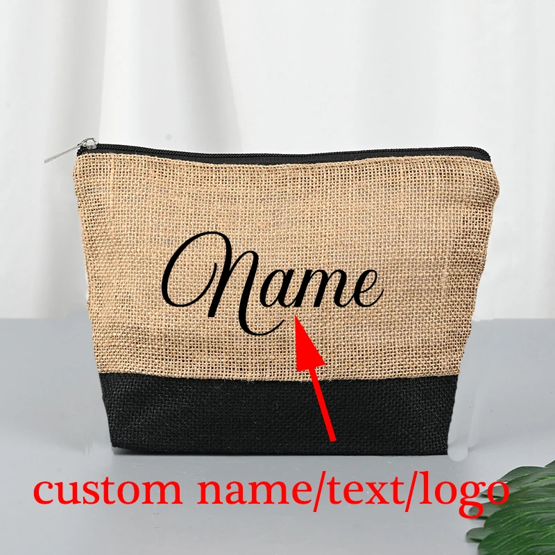 

Custom Name Linen Makeup Bag Clutch Personalized Bridesmaid Cosmetic Bags Girls Trip Bridal Hair Salon Boutique Business Logo