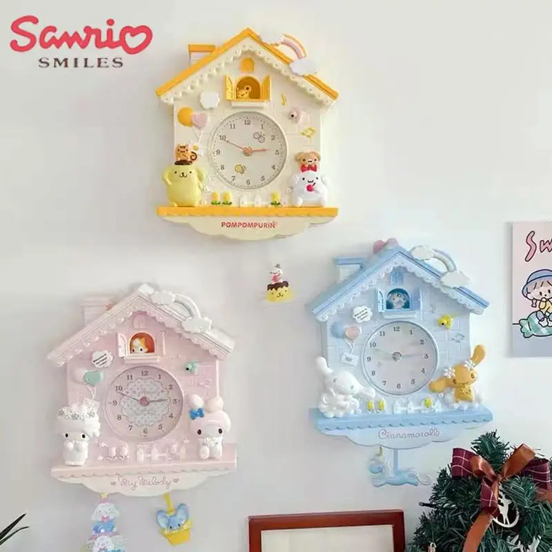 

Anime Mymelody Kawaii Sanrio Clocks Cartoon Cinnamoroll Cute Pompom Purin Toys Pendulum Piece Decoration Sweet Birthday Gift