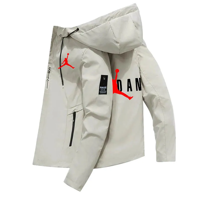 

Куртка мужская демисезонная ветрозащитная, повседневная спортивная с капюшоном, с принтом HH, для походов