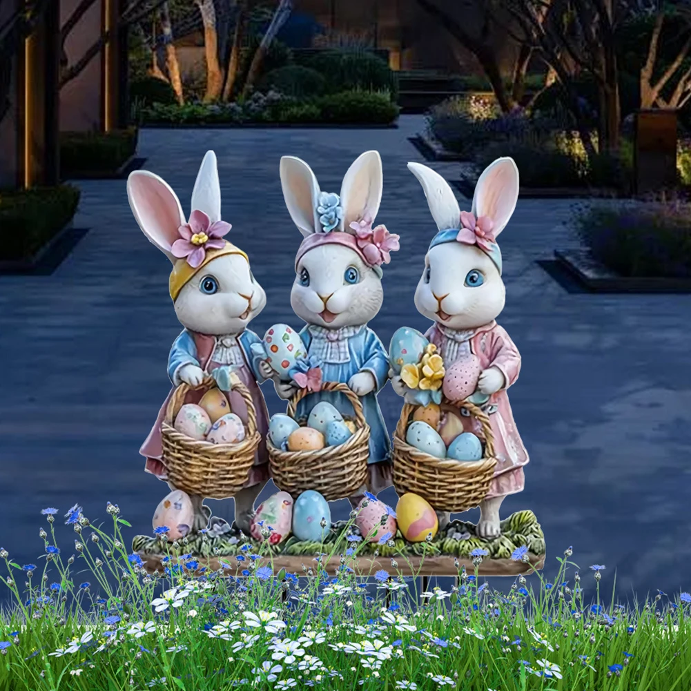 Easter Bunny Garden Stake Acrylic Easter Yard Sign 2D Flat Easter Rabbit Garden Signs Outdoor Rabbit Sign Easter Decorations