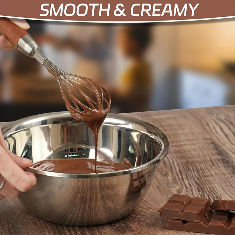 Stainless Steel Wire Whisk Kitchen Egg Beater for Blending Whisking Beating Frothing Stirring Batters Wooden Handle egg beater,wire whisk