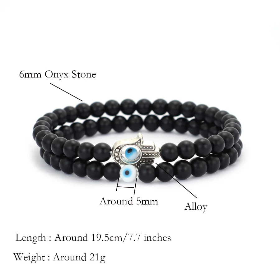 Men Beaded Bracelet Set with Evil Eyes and Fatima Hand