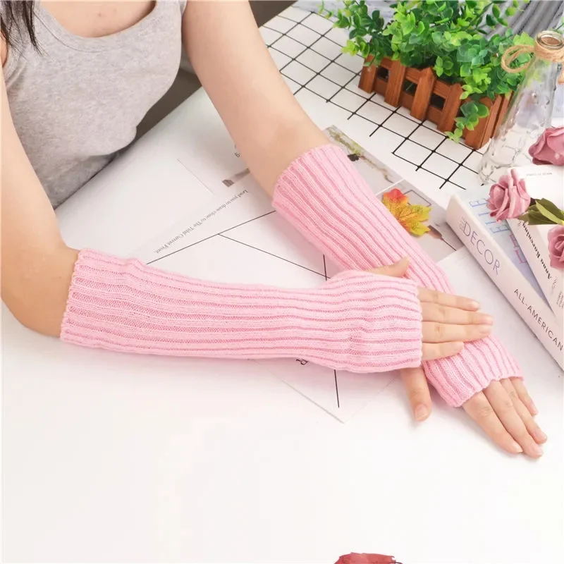 Long Fingerless Gloves Women‘s Mitten Winter Arm Warmer Knitted Arm Sleeve Fine Casual Soft Girls Goth Clothes Punk Gothic Glove 3