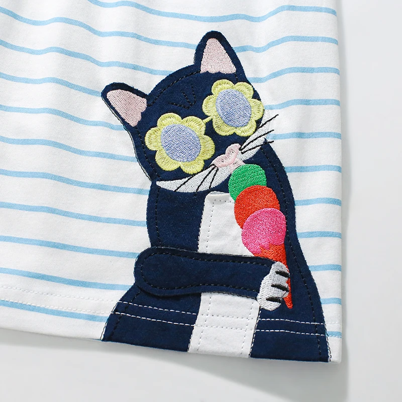 Little maven Kids Clothes New Summer Children's Clothing Cartoon Cats Striped Dresses Holiday Cotton Casual Vestidos Gifts