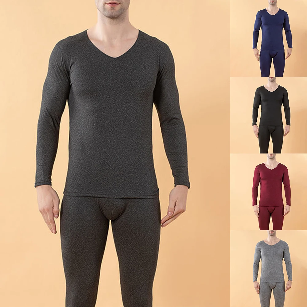 Autumn Winter Men's Milk Silk Seamless Thermal Long Johns Tops Slim Bottoms O-neck Solid Color Men Thermo Underwear Set