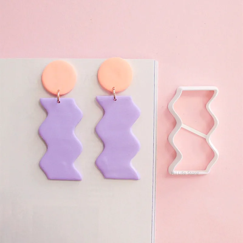 Polymer Clay Cutter Pottery Clay Tools Long Soft Pottery Polymer Clay Cutter Geometric Half Circle Hexagon Flower Mould Craft DIY Earring Jewelry Pendant Making Tool