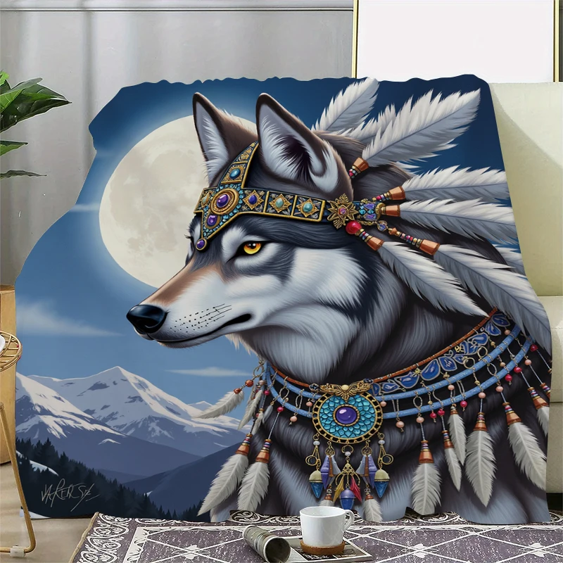 Decke mit Traumfänger-Wolf-Aufdruck, weiche Überwurfdecke für Zuhause, Schlafzimmer, Bett, Sofa, Reisen, Büro, solide Decke – Detail 6