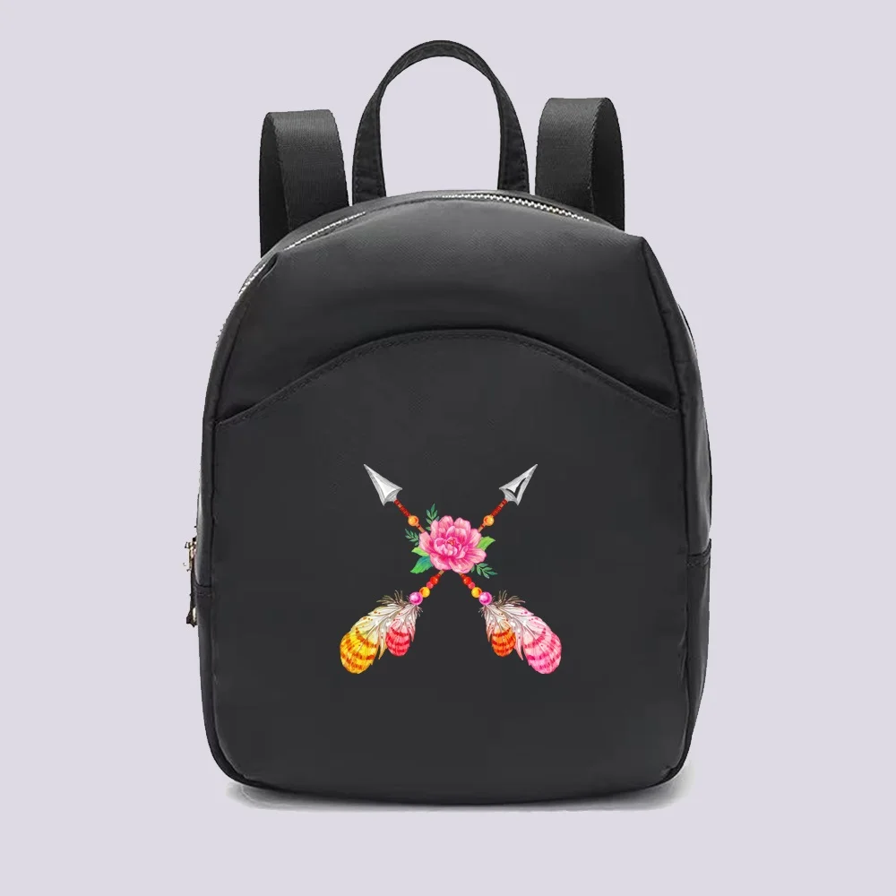 Women Backpacks for Girls Casual Small Daypack Black Fashion Feather Printing Rucksack School Bags for Girl's Backpack