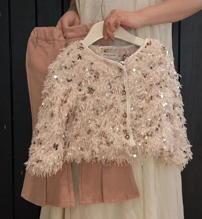 

Retail 2023 Baby Kids Korea Fall Sequined Coat, Princess Kids Formal Lady Elegant Outwear 2-7T