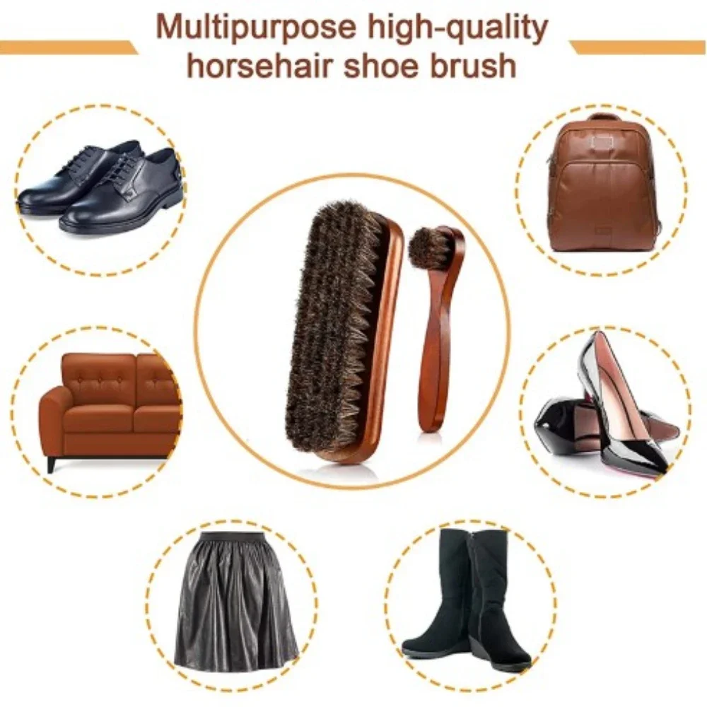 2pcs Horse Hair Shoe Brush Large Leather Shoe Brush Set Horse Hair Set Polishing Solid Wood