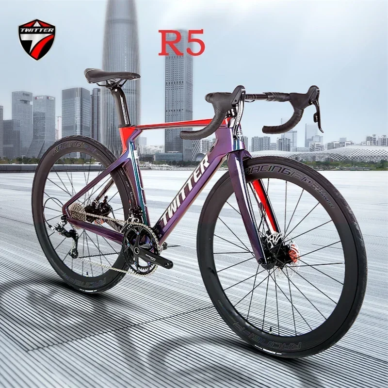 

TWITTER Holographic R5 RIVAL-22S Breaking Wind Racing T800 carbon fiber road bike 700C full internal routing disc brakes bycicle