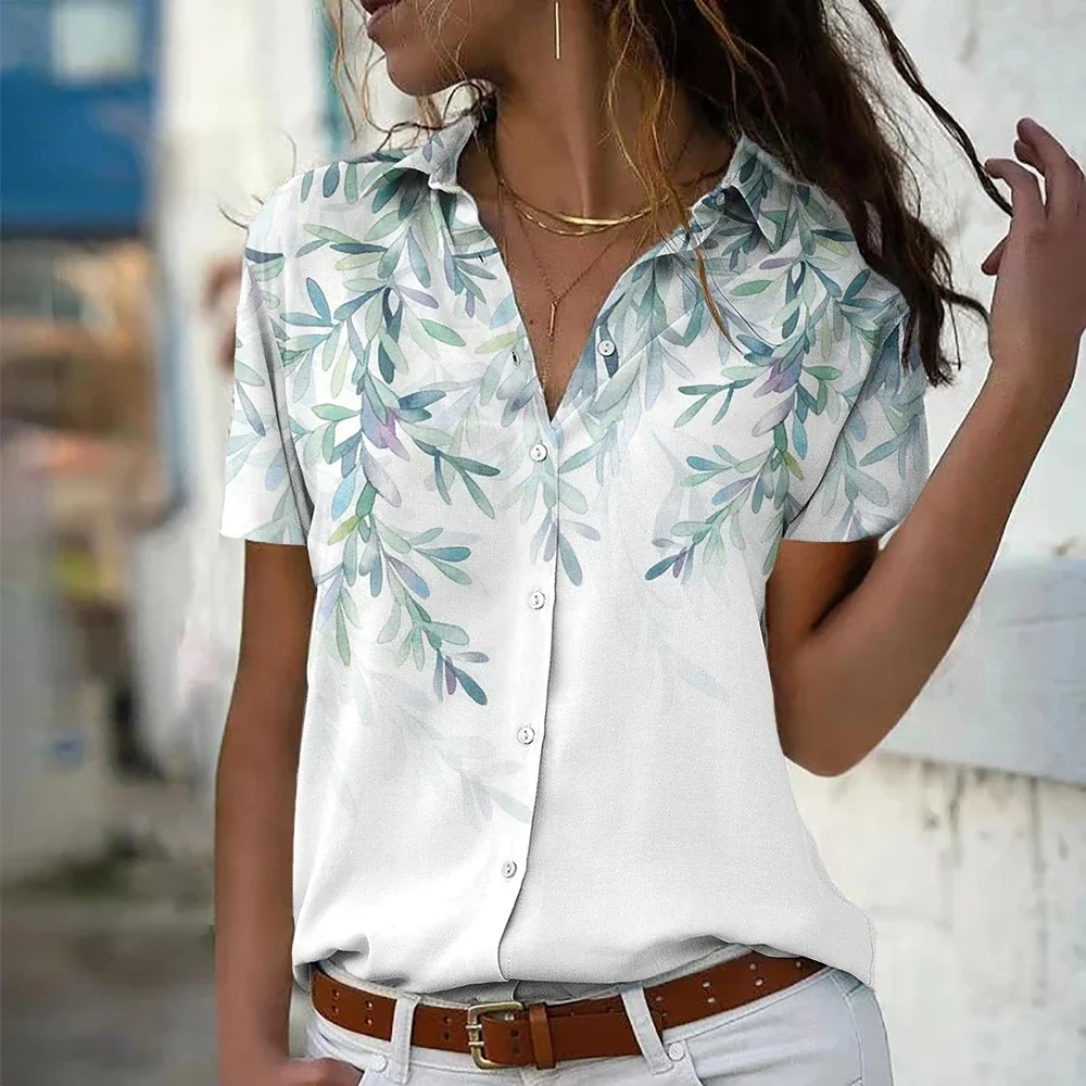 

2024 Women's Shirt Blouse Leaves 3D Prints Button Shirt,Short Sleeve Casual Fashion Shirt Collar Fit Spring & Fall tops